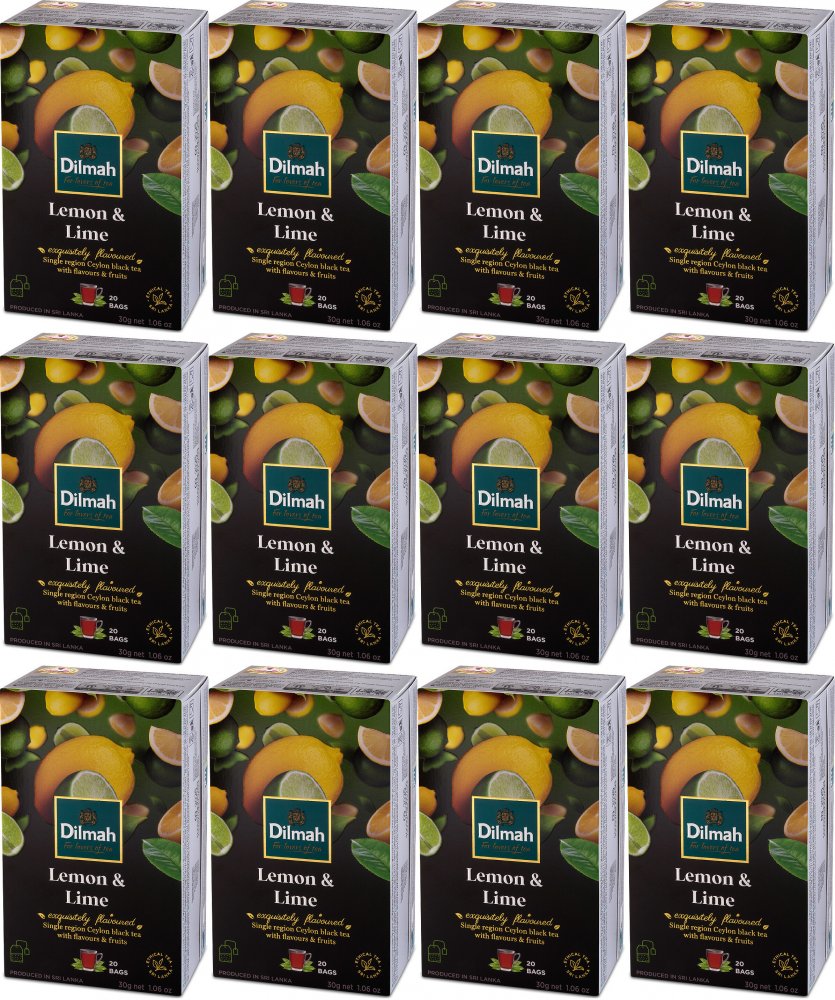 12x Herbata czarna aromatyzowana w torebkach Dilmah, Lemon & Lime, 20 sztuk x 1.5g