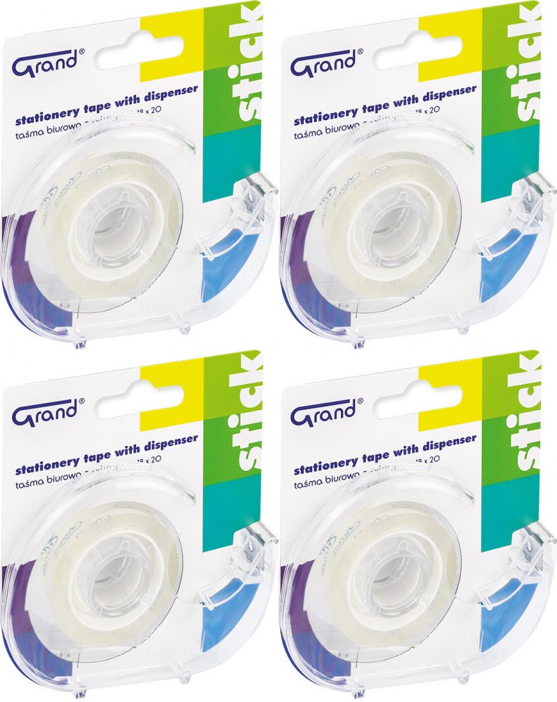4x Taśma klejąca Grand, z podajnikiem, 18mmx20m, przezroczysty