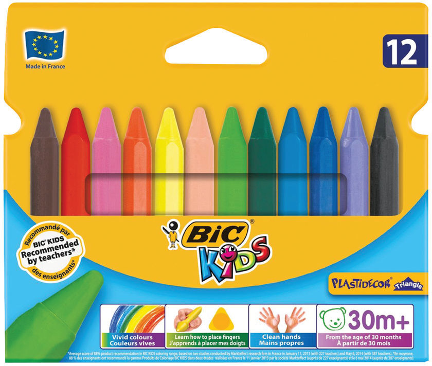 Kredki świecowe BIC Kids Plastidecor Triangle, 12 sztuk, mix kolorów