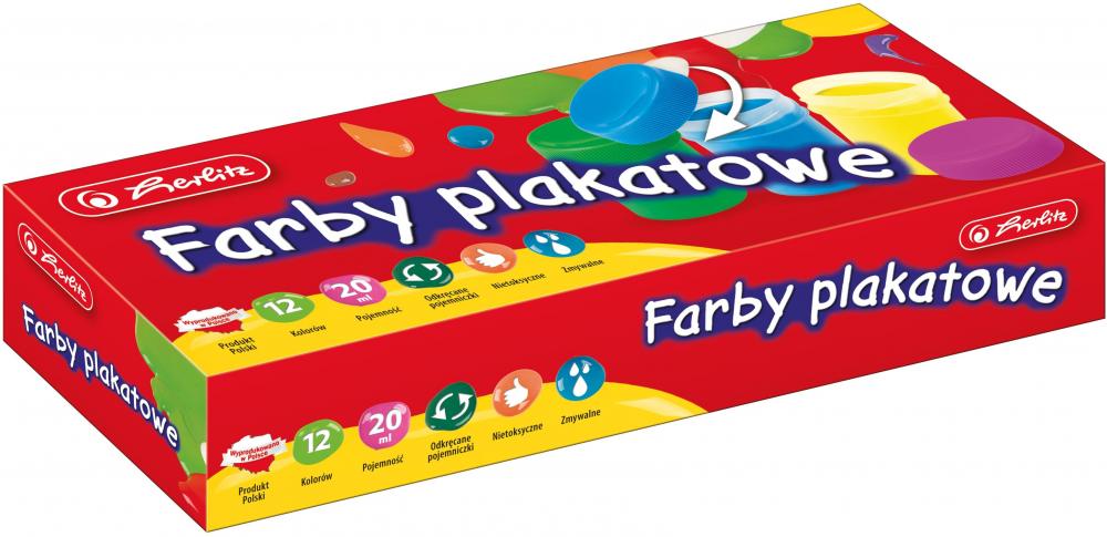 Farby plakatowe Herlitz, 20ml, 12 sztuk, mix kolorów