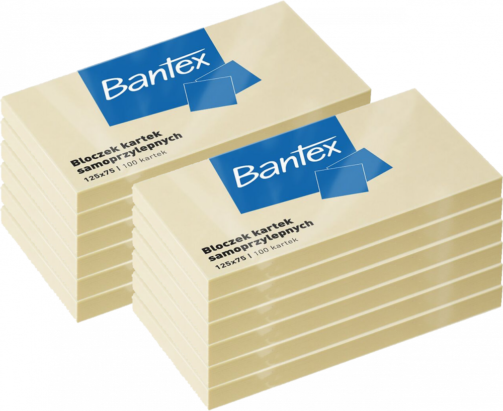 12x Karteczki samoprzylepne Bantex, 125x75mm, 100 karteczek, żółty