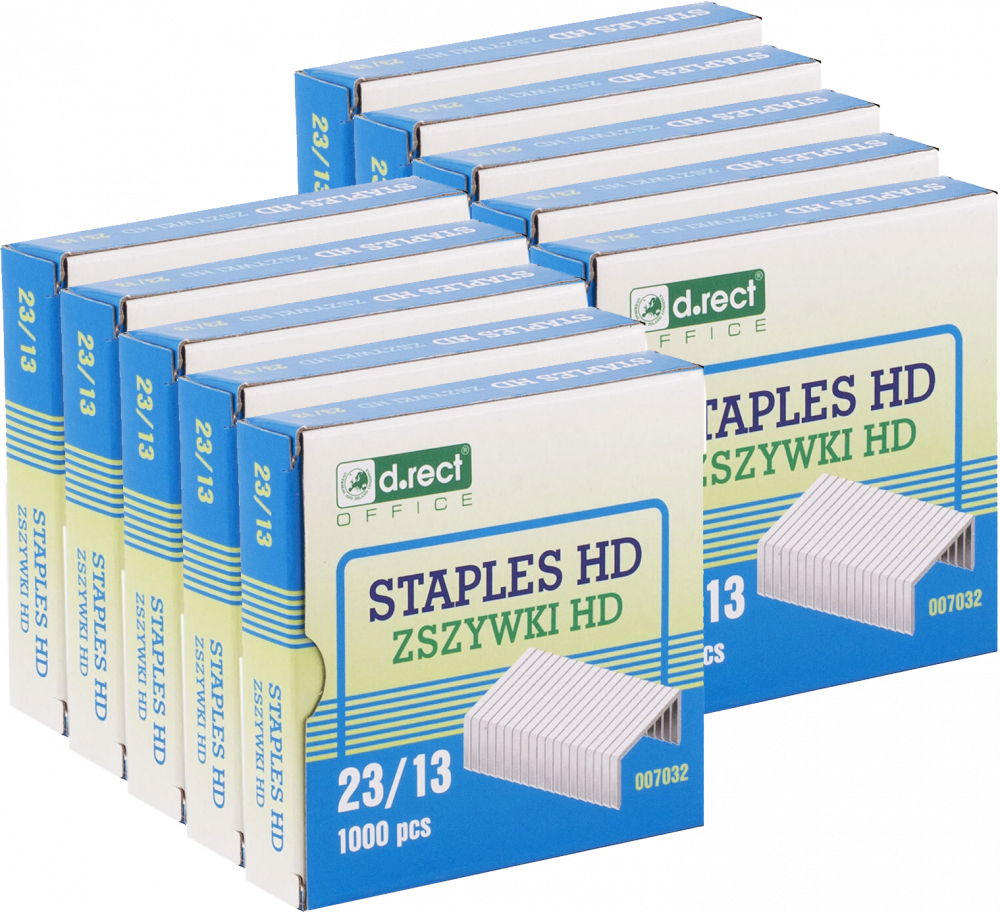 10x Zszywki D.Rect HD 23/13, 1000 sztuk, srebrny