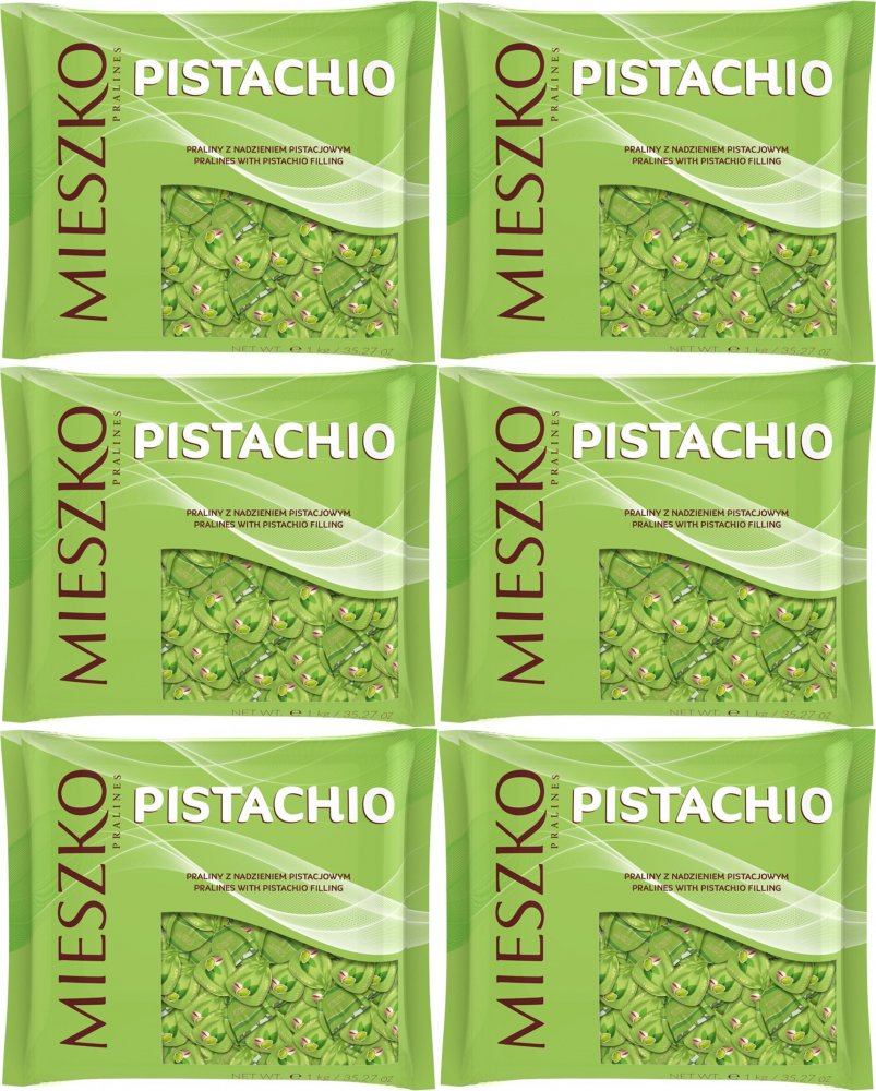6x Praliny Mieszko Klejnoty Pistachio, czekoladowy z nadzieniem pistacjowym, 1kg