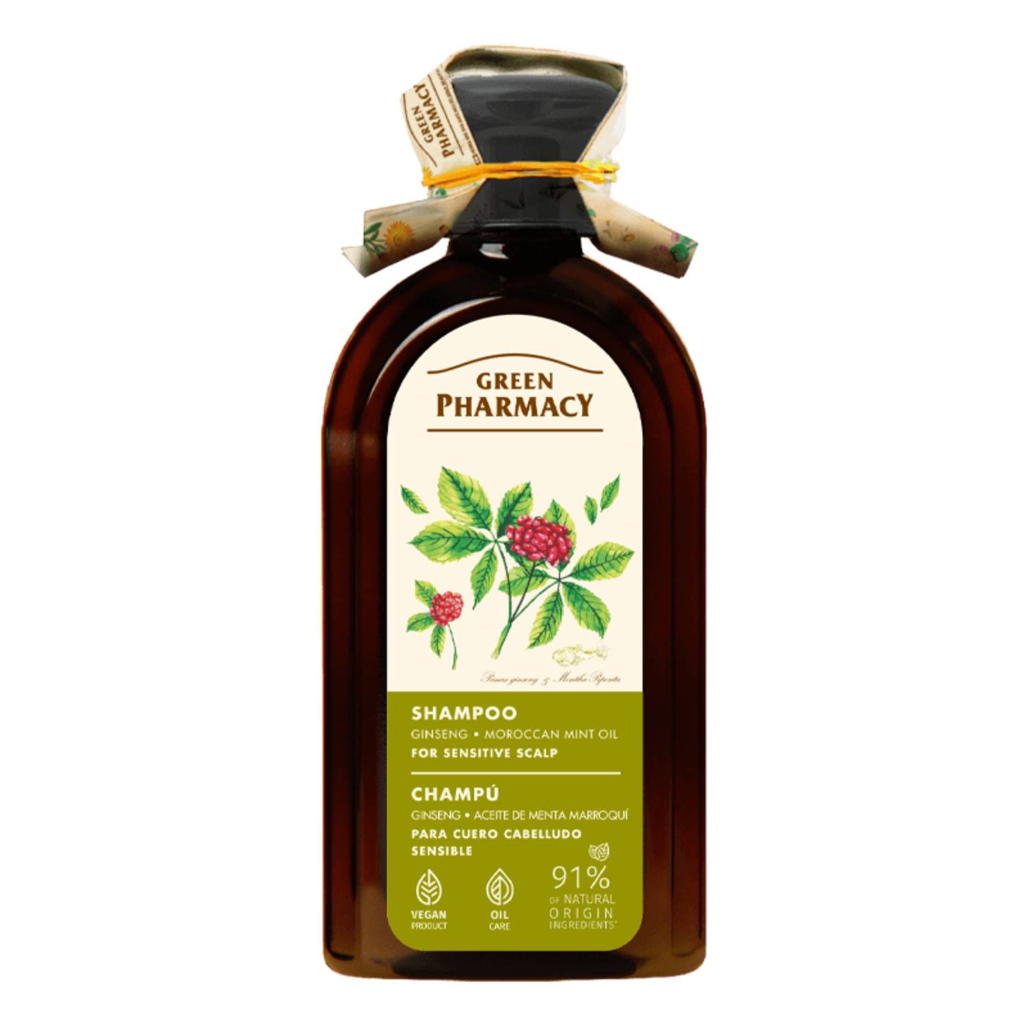 Green pharmacy - szampon do wrażliwej skóry głowy, żeń-szeń i marokański olej miętowy, 350 ml
