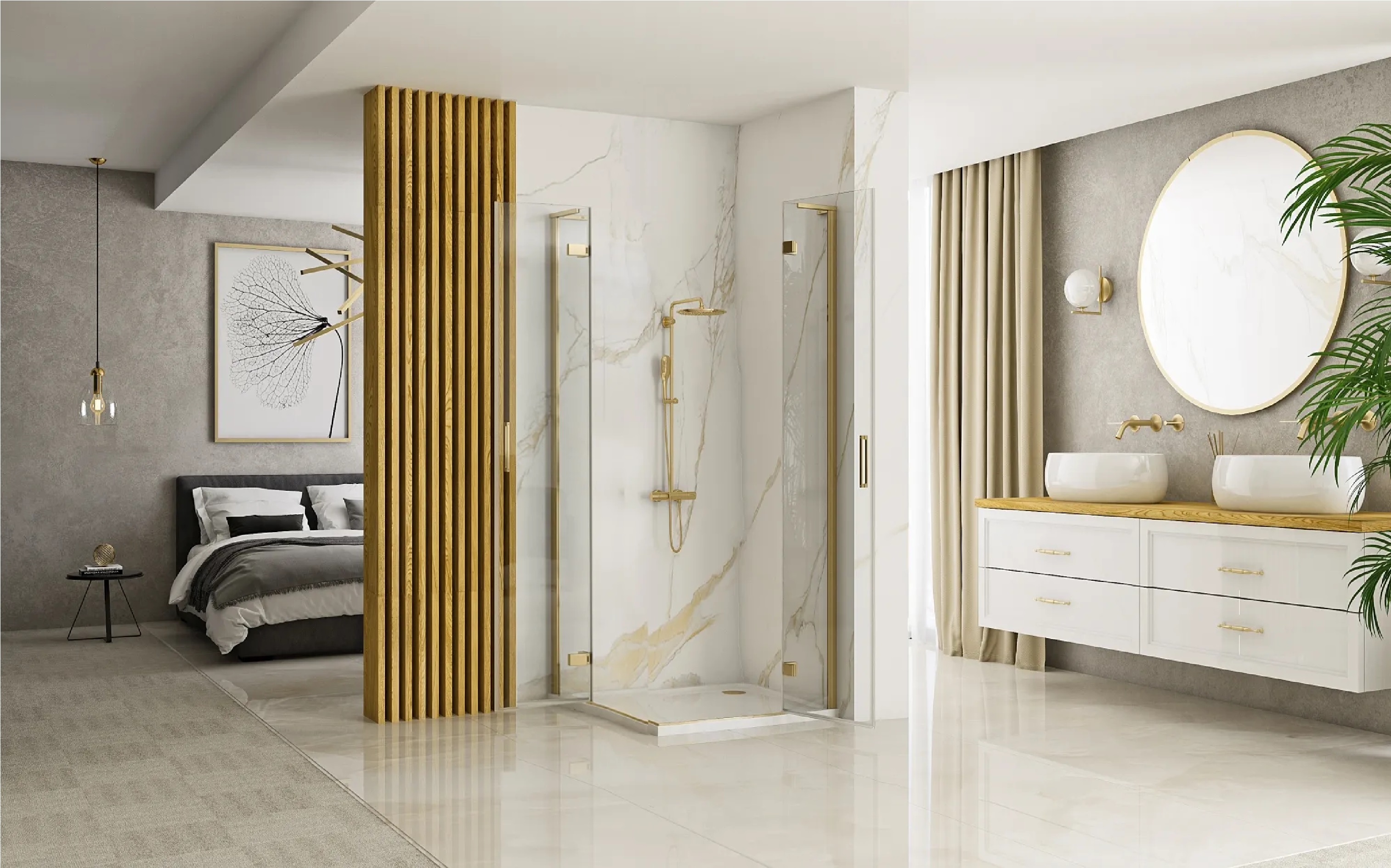 Rea Hugo Gold Brush kabina prysznicowa 80x80 cm kwadratowa złoto szczotkowane/szkło przezroczyste REA-K6608