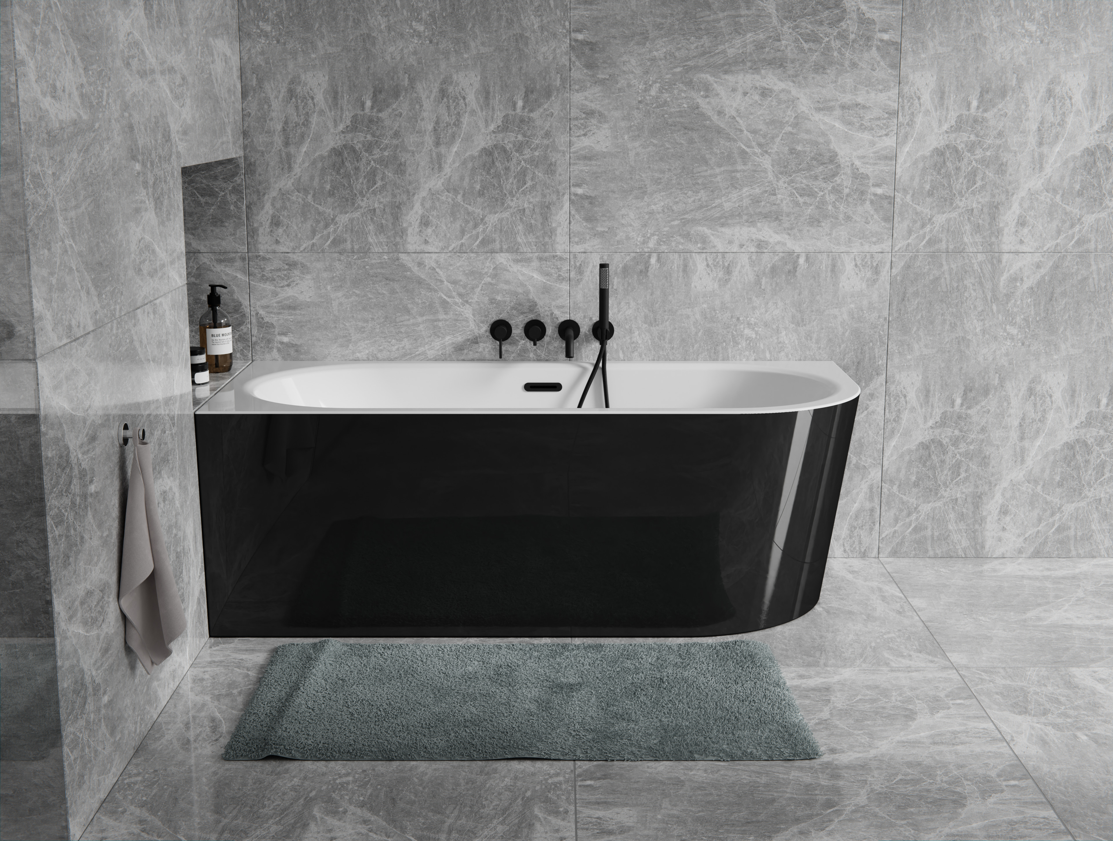 Besco Avita A-Line wanna wolnostojąca 169x75 cm narożna przyścienna lewa biały połysk/czarny połysk/biały #WAA-17ABLBS