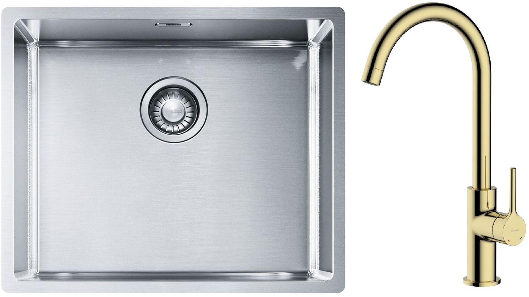 Zestaw Franke Box BXX 210/110-50 zlewozmywak stalowy 54x45 cm z baterią kuchenną Oltens Skafta stal/złoty połysk (1270453656, 35206800) - Wysyłka w 