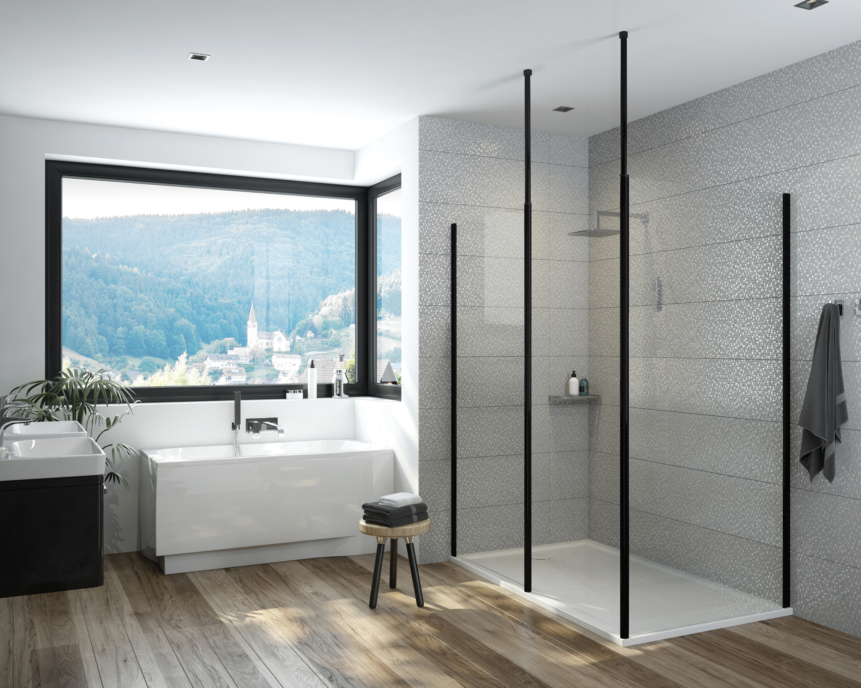 Sanplast Exa Line ścianka prysznicowa walk-in 90 cm czarny mat/szkło przezroczyste 600-540-1530-59-401