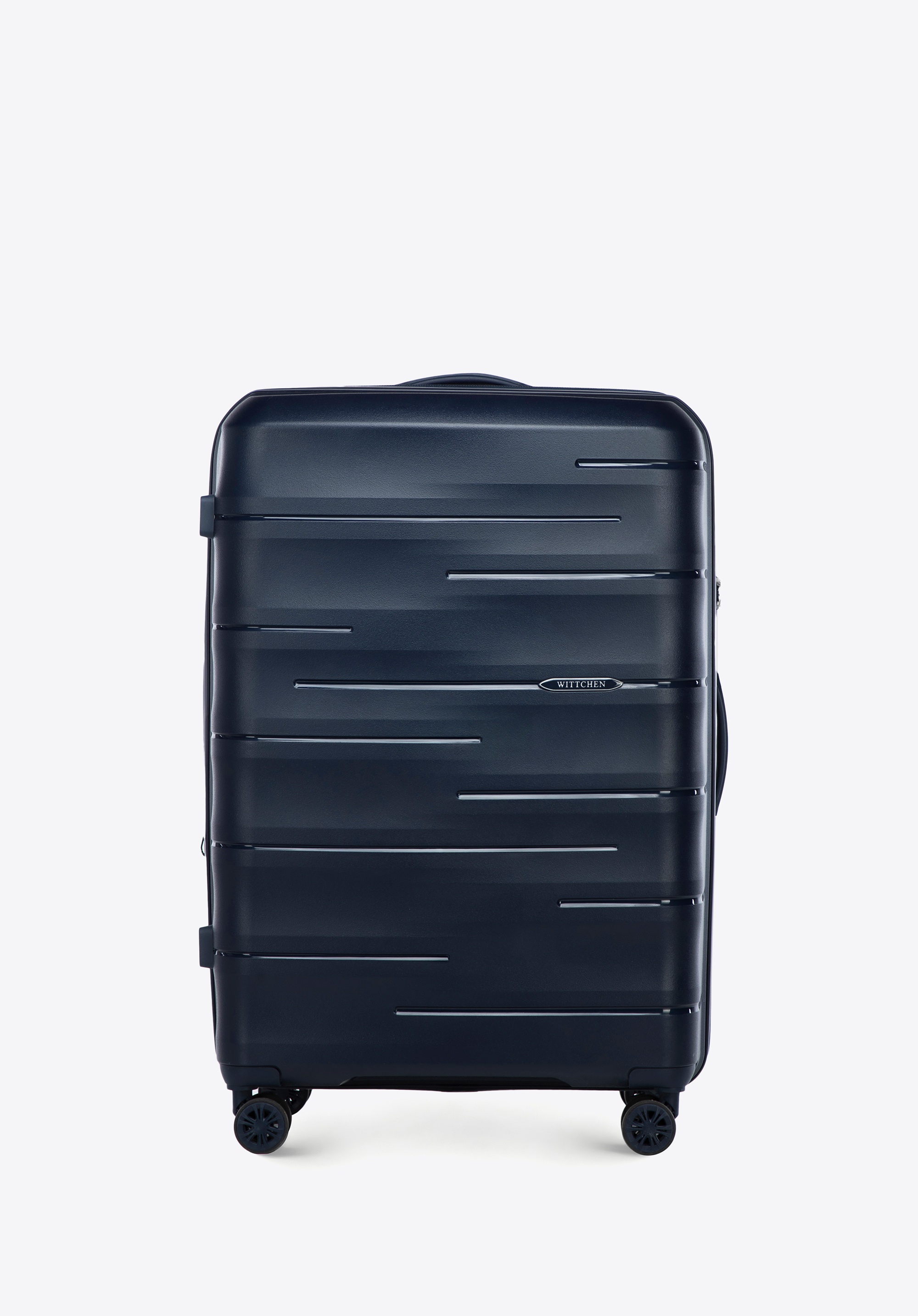 Duża walizka z polipropylenu w tłoczone paski granatowa