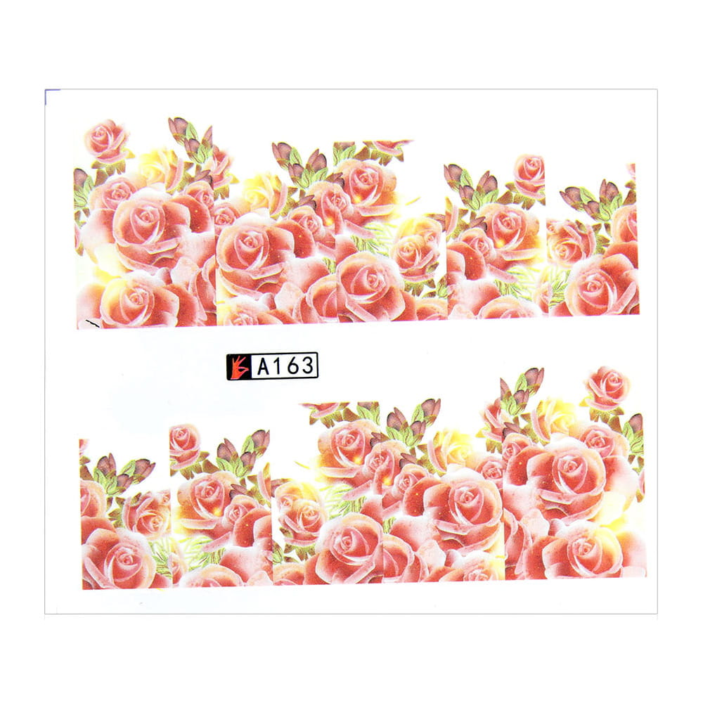 Naklejki wodne do paznokci arkusz 6,5 x 5,5 cm na 10 palców a Nr 163