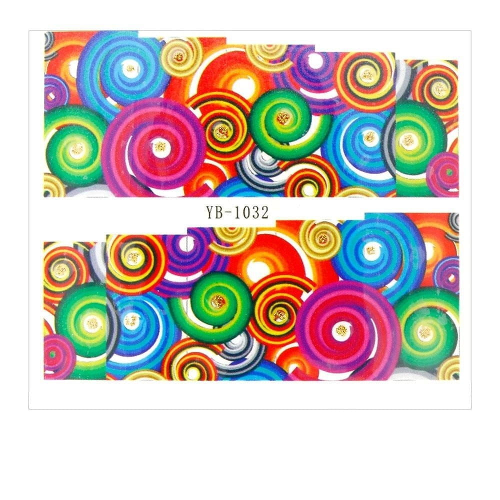 Naklejki wodne do paznokci arkusz 6,5 x 5,5 cm na 10 palców yb Nr 1032