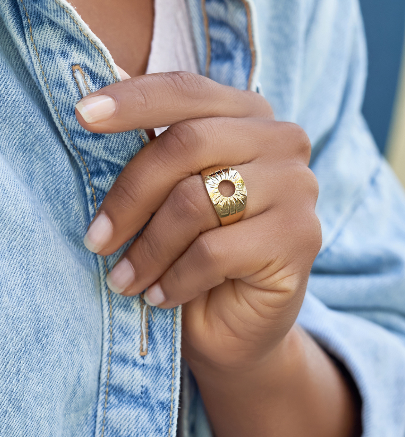 Pierścionek złoty ze słońcem Sunbeam - By Dziubeka