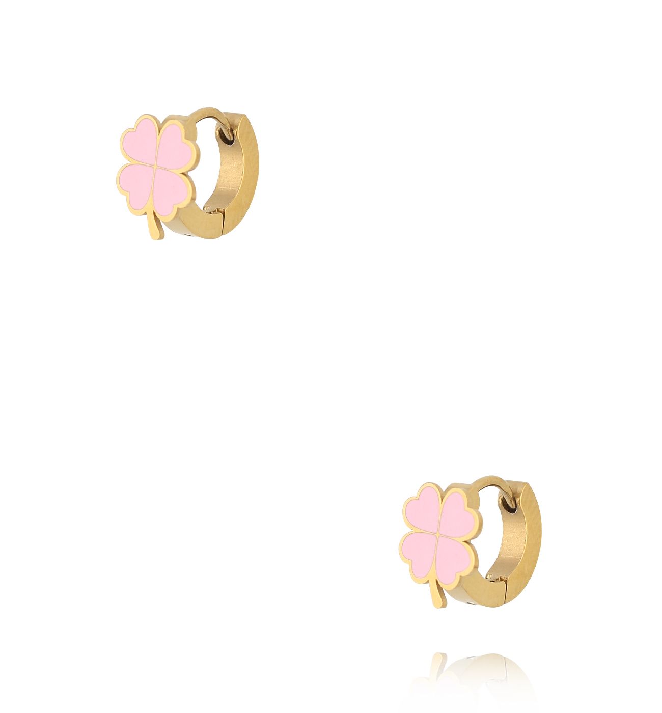 Kolczyki kółka koniczynka różowa KSY0383