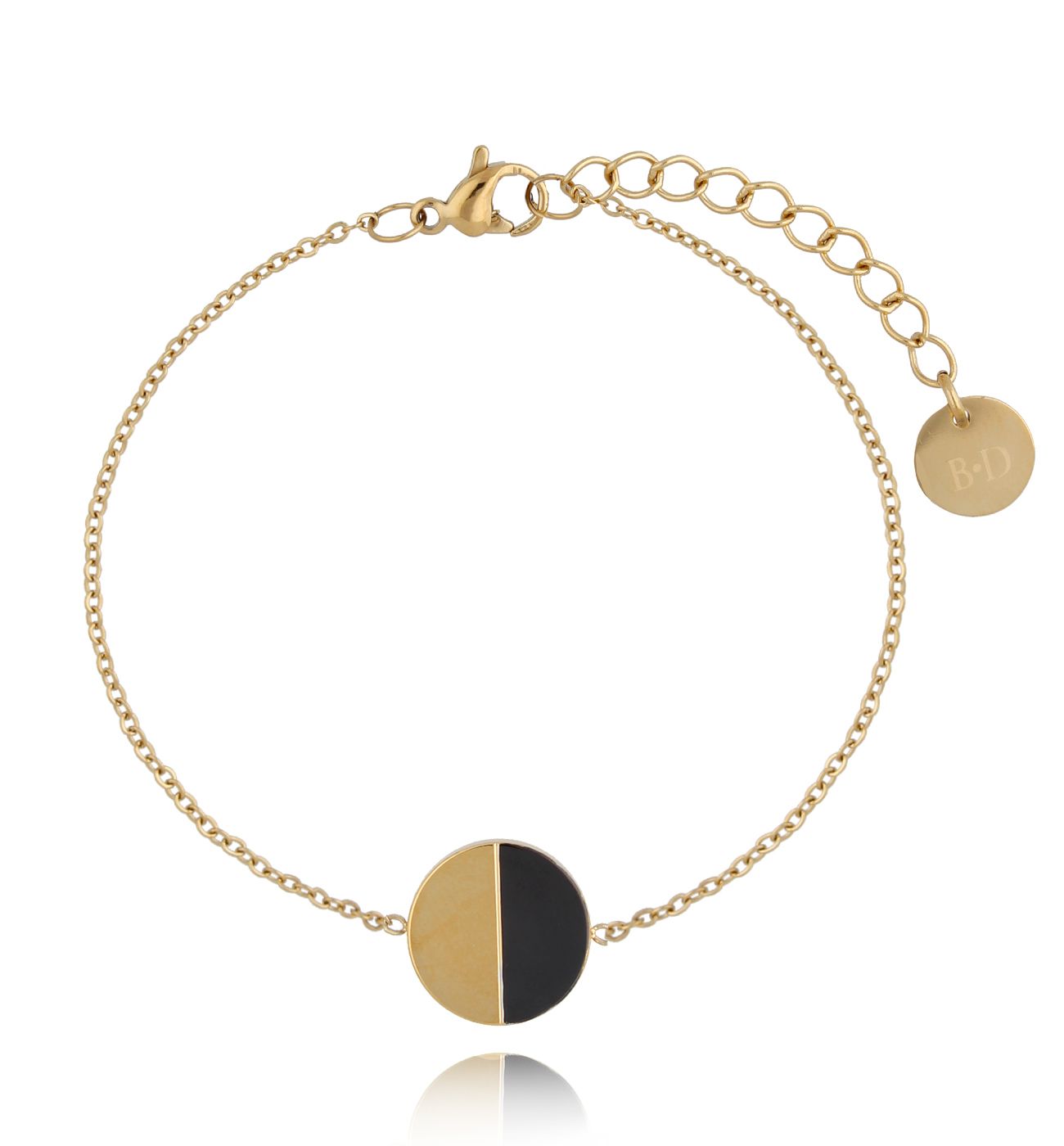 Bransoletka ze stali szlachetnej pozłacana z onyksem Sister BSA0177