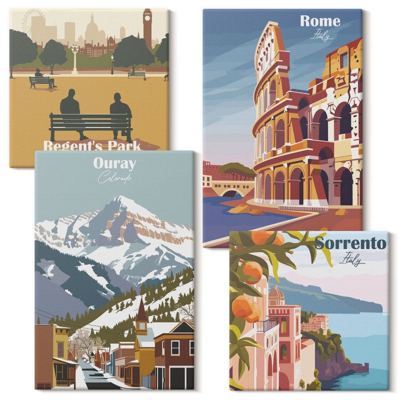 Kolekcja Obrazów Na Płótnie Wallfluent Góry Ouray Londyn Koloseum 4 szt.