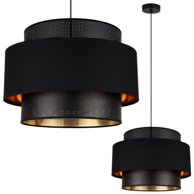 Lampa sufitowa wisząca Light Home LH Asti Trio 1x E27 60W klosz 45cm czarny/złoty podstawa czarna1szt.