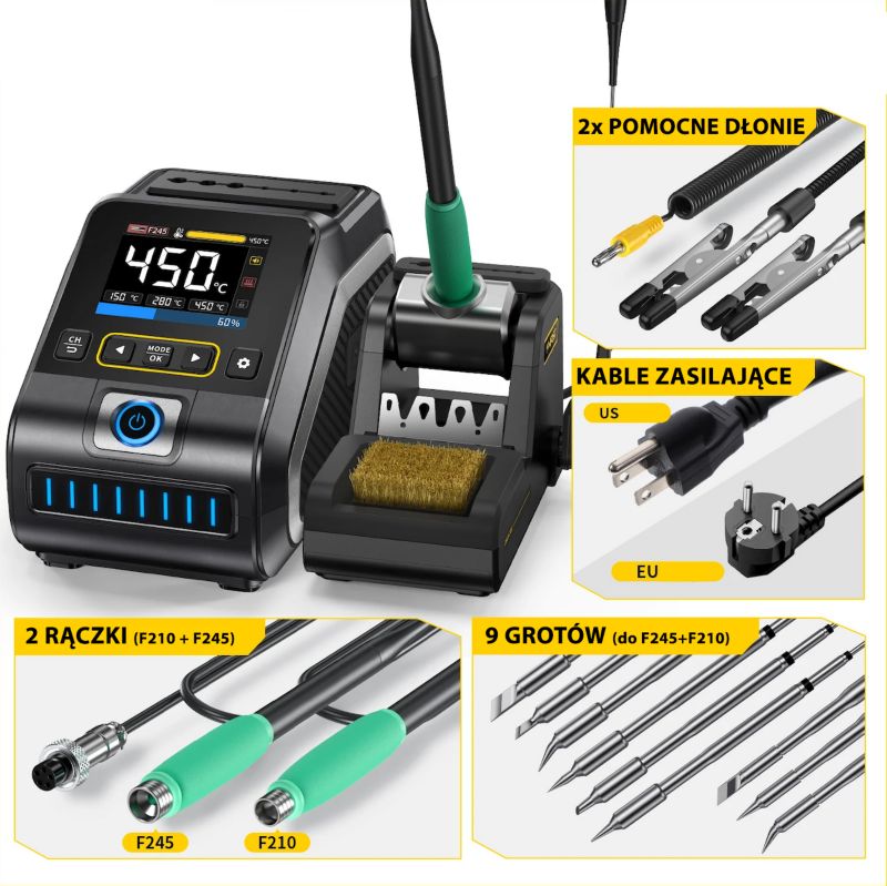 Stacja lutownicza FNIRSI DWS-200 200W 9 grotów + 2 rączki F210/F245 1 kpl.