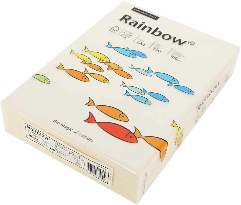 Papier kolorowy Rainbow, A4, 160g/m2, 250 arkuszy, kremowy (R03)