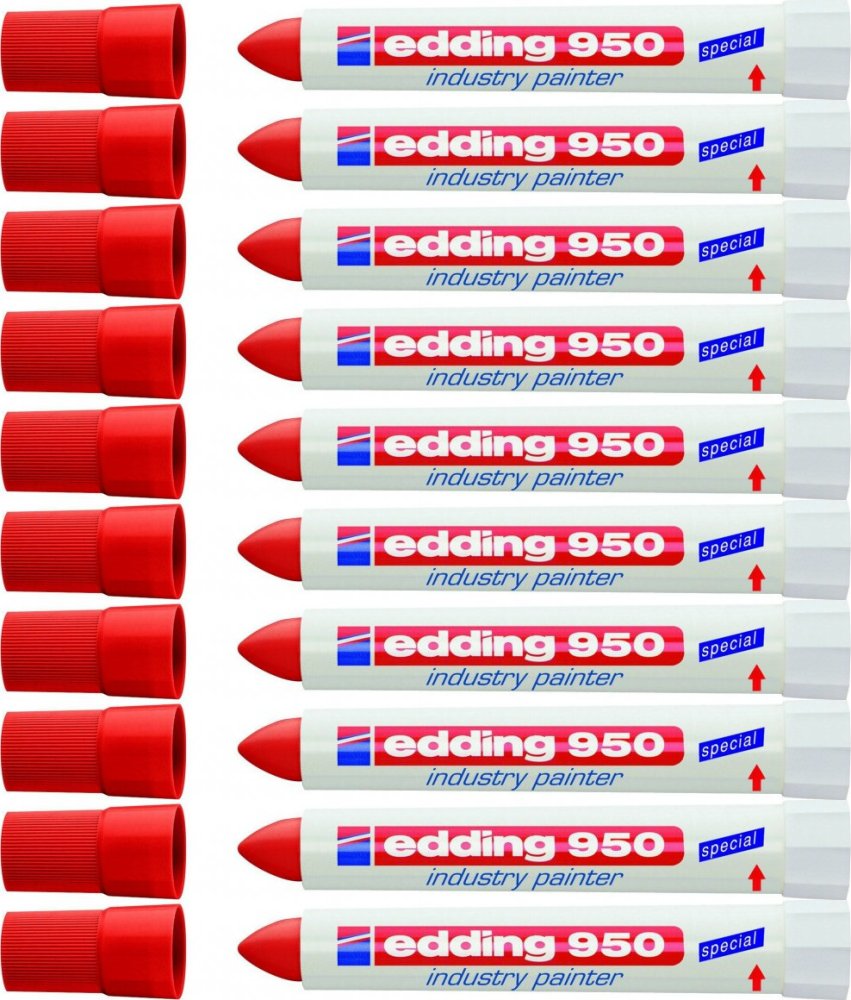 10x Marker przemysłowy w paście edding 950, okrągła, 10mm, czerwony