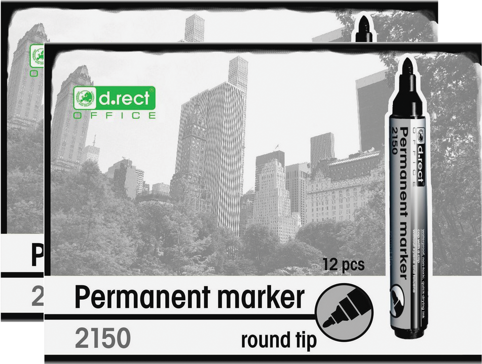 24x Marker permanentny D.Rect 2150, okrągła, 1-3mm, czarny