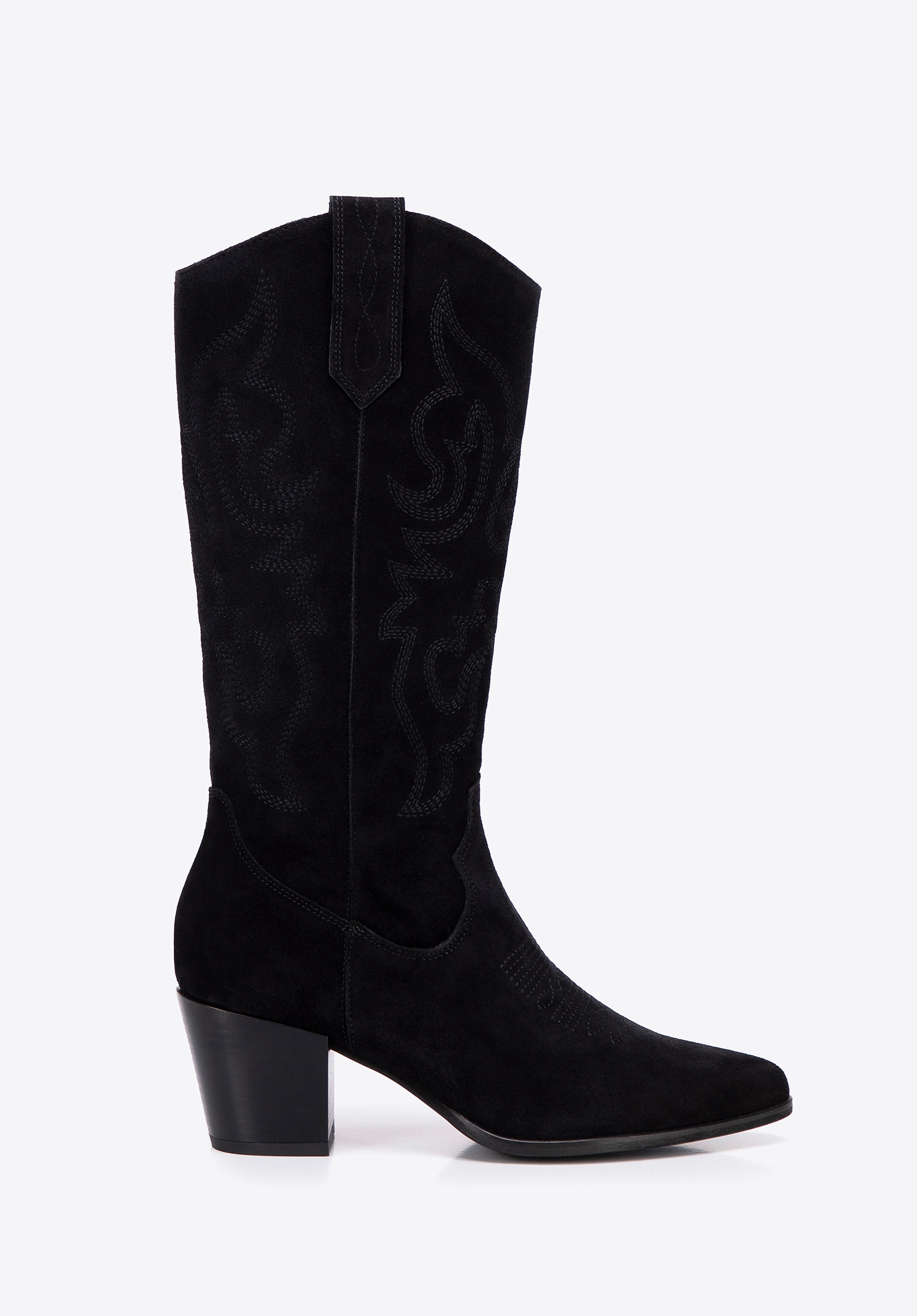 Damskie kowbojki z zamszu w haftowane wzory czarne
