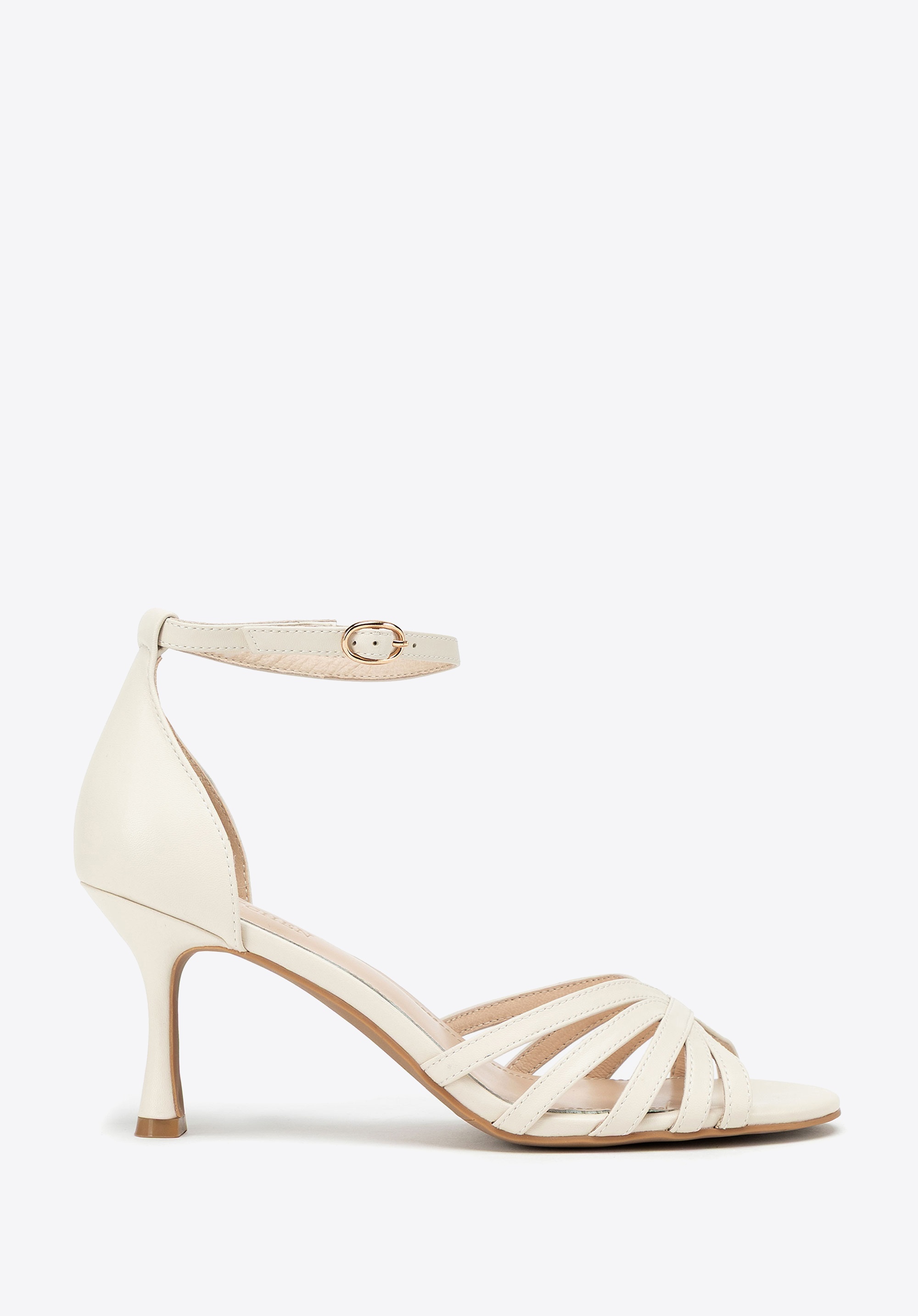 Damskie sandały ze skóry na szpilce beżowe