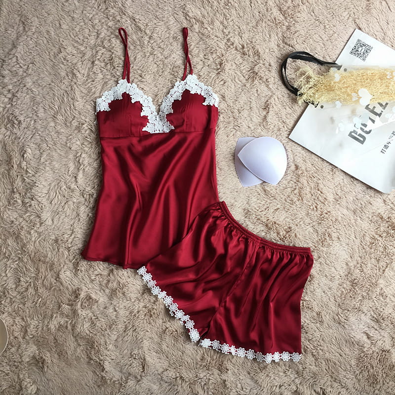 Piżama satynowa z ozdobnym obszyciem M-XL Y009