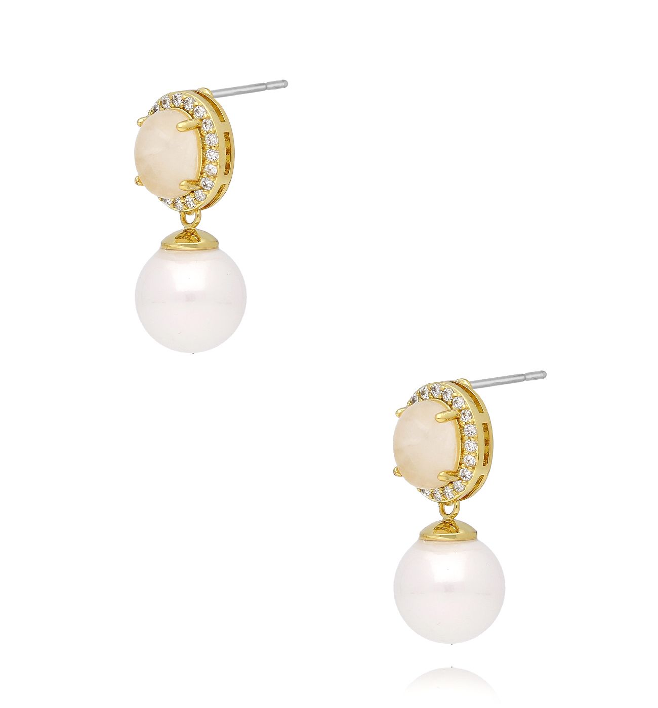 Kolczyki z perłami i kryształami złote KPE0152