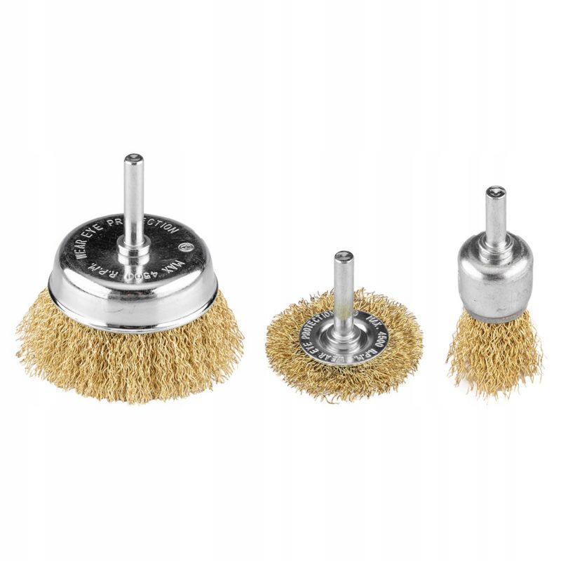 Szczotki druciane GRAPHITE drut karbowany, mosiądzowany, 25, 50, 75 mm, 3 szt., trzpień 6 mm 3 szt 1 kpl