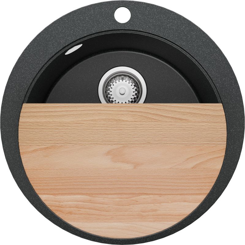 Zlewozmywak Okrągły Piza Max PRIMAGRAN Nablatowy 53x53cm do szafki od 50cm, Grafitowy + Syfon + Deska, S037, 1 szt.