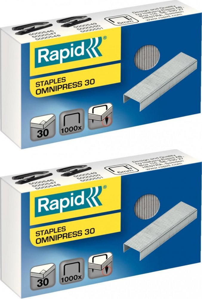 2x Zszywki Rapid Omnipress 30, 1000 sztuk, srebrny