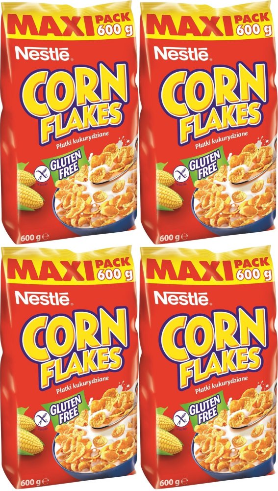 4x Płatki kukurydziane Nestle Corn Flakes, folia, 600g
