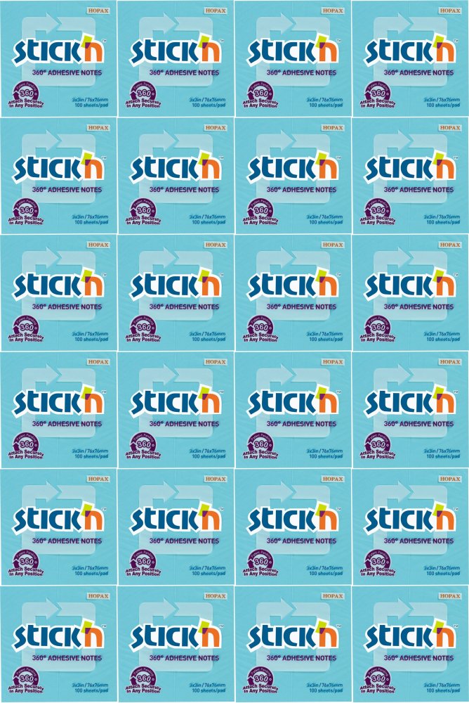 24x Karteczki samoprzylepne Stick'n 360 stopni, 76x76mm, 100 karteczek, niebieski pastelowy