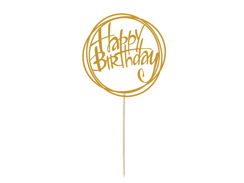 Topper lustrzany na tort Urodzinowy napis Happy Birthday