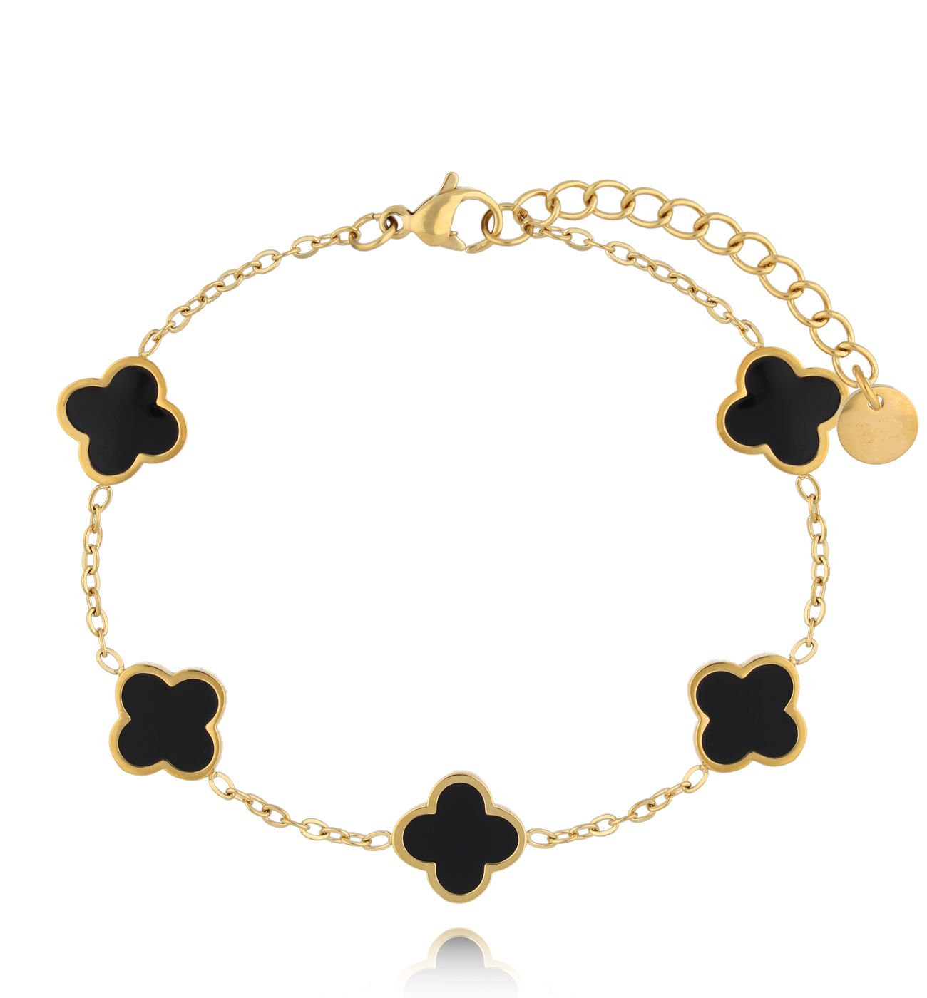 Bransoletka z koniczynką i czarną emalią Heureux - By Dziubeka