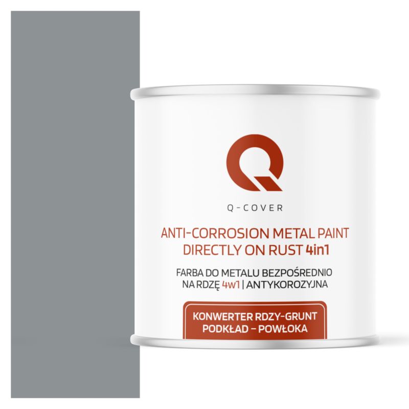 Farba do Metalu Prosto na Rdzę 4w1 Q-Cover Szary RAL7045 Wysoki Połysk 2.5L