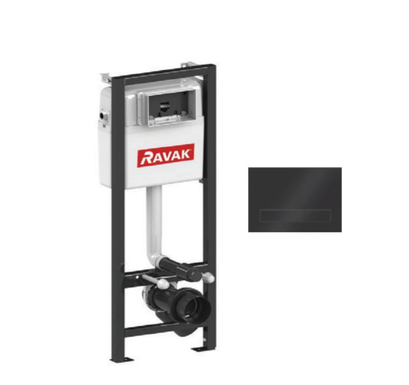 Stelaż podtynkowy Ravak WC Smart Basic z przyciskiem spłukującym M08 prostokątnym czarny mat 1 szt