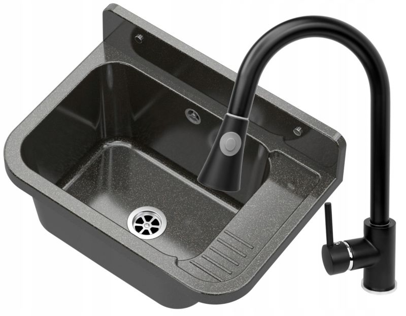 Zlew Gospodarczy Paron Granitan Bateria z Wyciąganą Wylewką