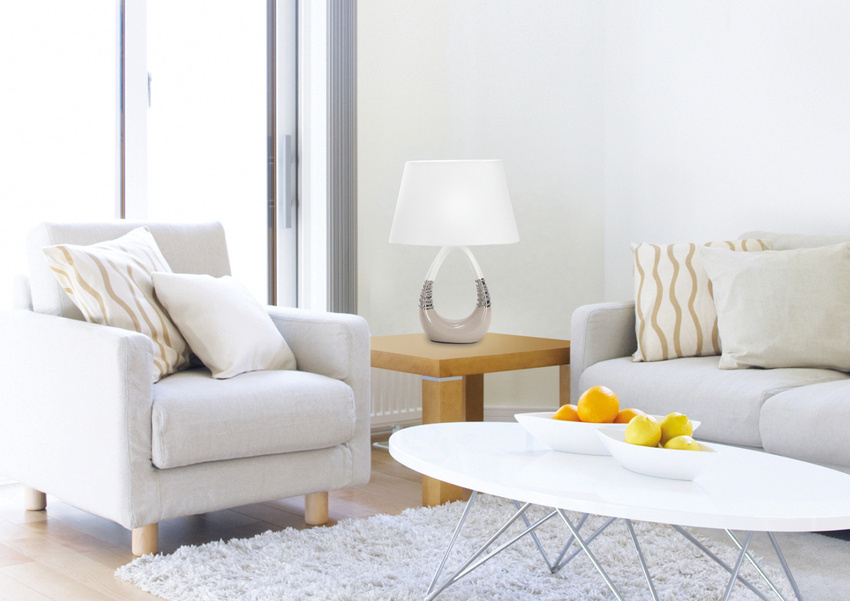 Beżowo-biała lampa stołowa do gabinetu ROMANO skandynawska