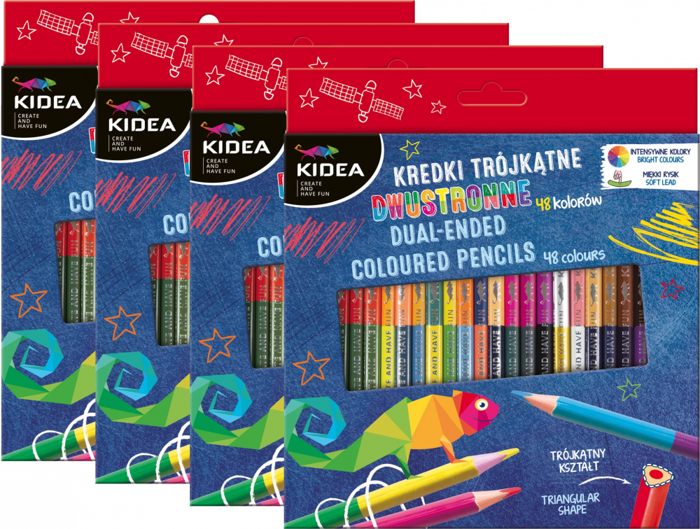 4x Kredki ołówkowe Kidea, dwustronne, 24 sztuki/48 kolorów, mix kolorów
