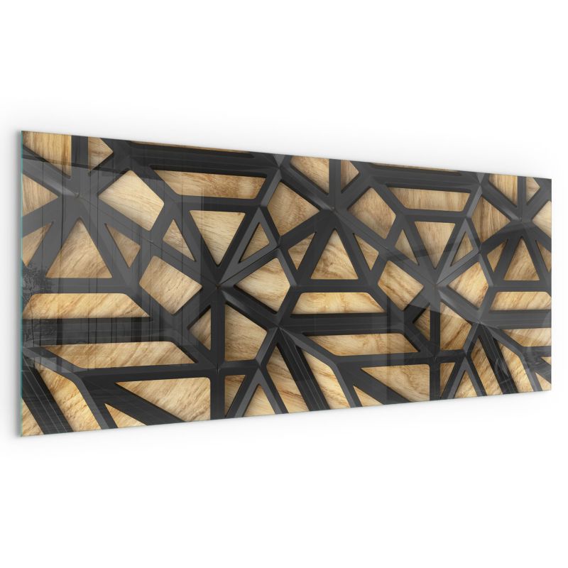 Transparentne Szkło Ochronne Wallfluent 125x50 cm Płyta pod Kominek Geometria z drewnem 1 szt.