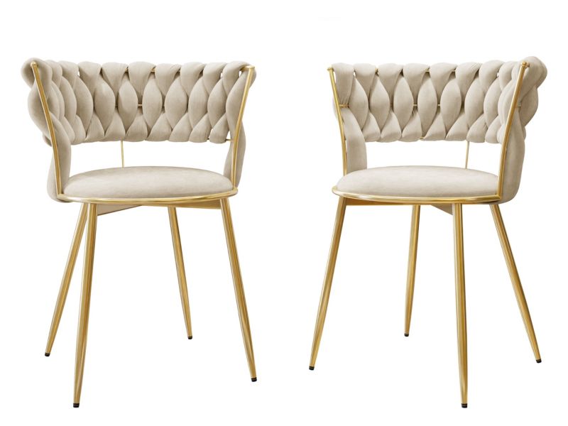 Komplet dwóch nowoczesnych krzeseł MIRJAN 24 Muz DC-1141 beżówy + złoty 2 szt.