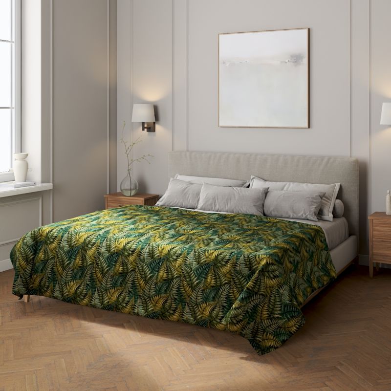 Narzuta pikowana w pasy Dekoria 170 x 210 cm zielone liście paproci 1 szt.