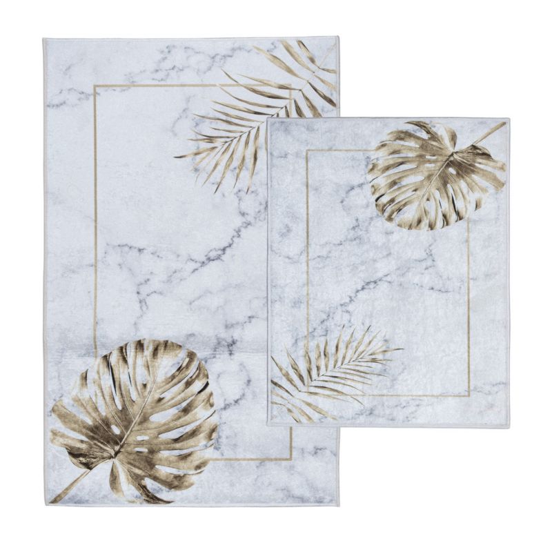 Dywaniki łazienkowe Kilian Glamour 50x40 cm, 50x80 cm e-floor rośliny szary zestaw 2 szt