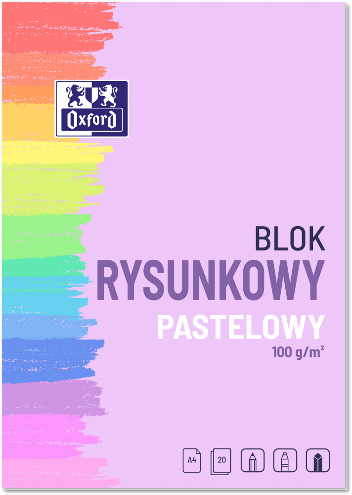 Blok rysunkowy pastelowy Oxford, A4, 10 kartek, kolorowy, 100g/m2