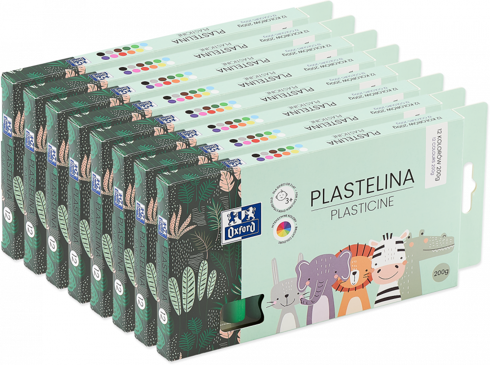 8x Plastelina Oxford Kids, mix kolorów, 12 kolorów, 200 g