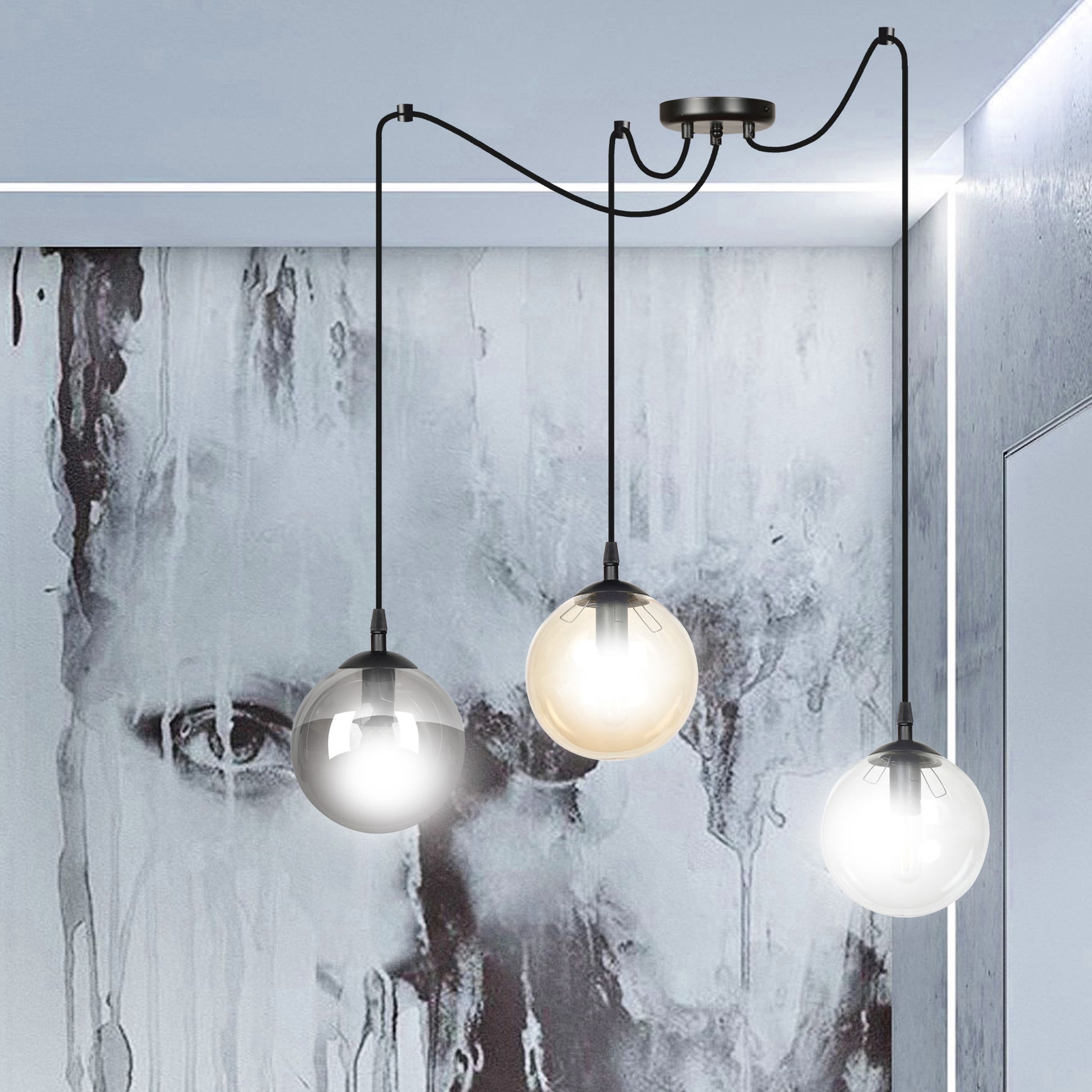 Emibig Gigi lampa wisząca 3x10 W czarna-przezroczysta-bursztynowa-grafitowa 939/3