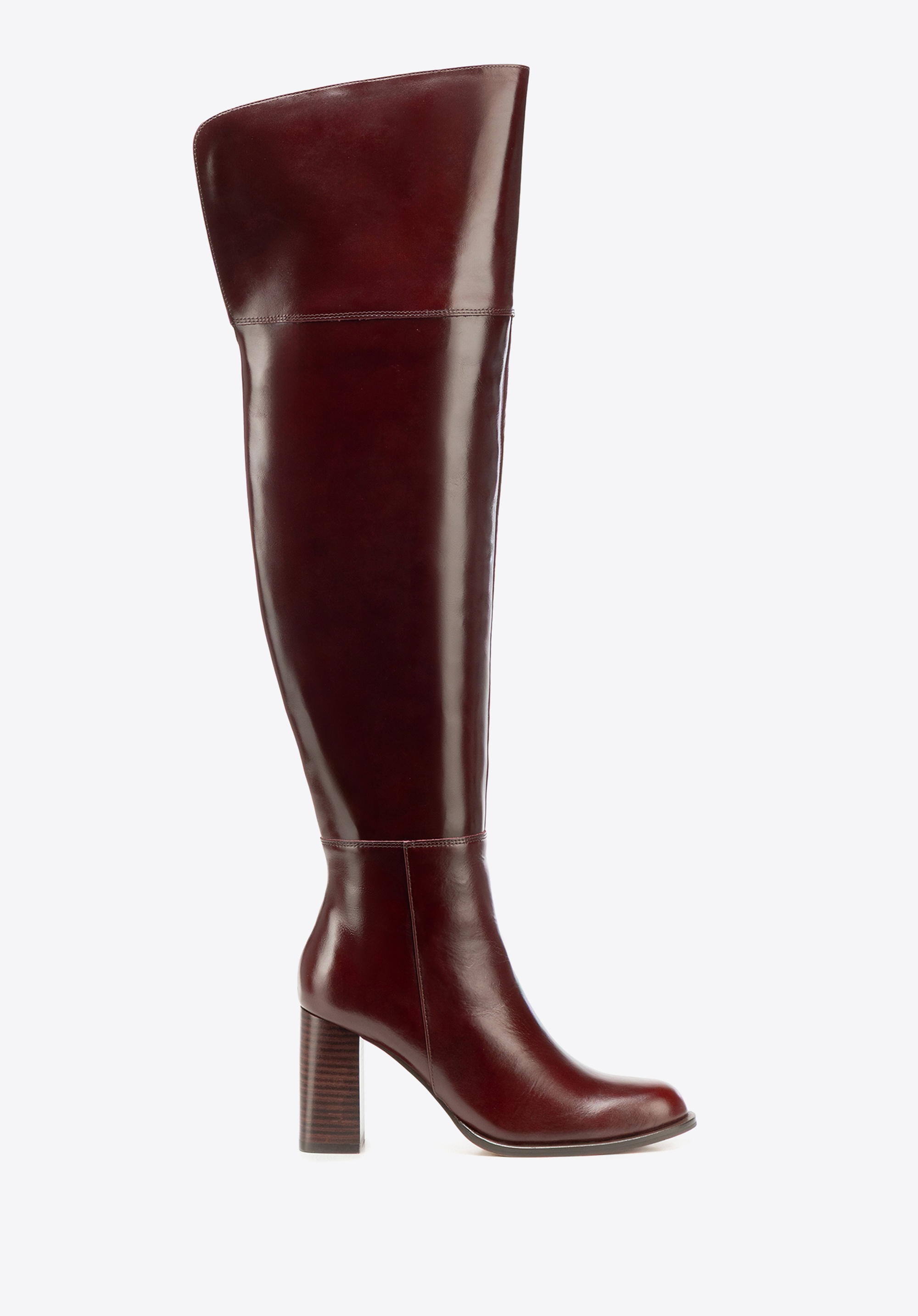 Wysokie kozaki ze skóry naturalnej lakierowanej bordowe