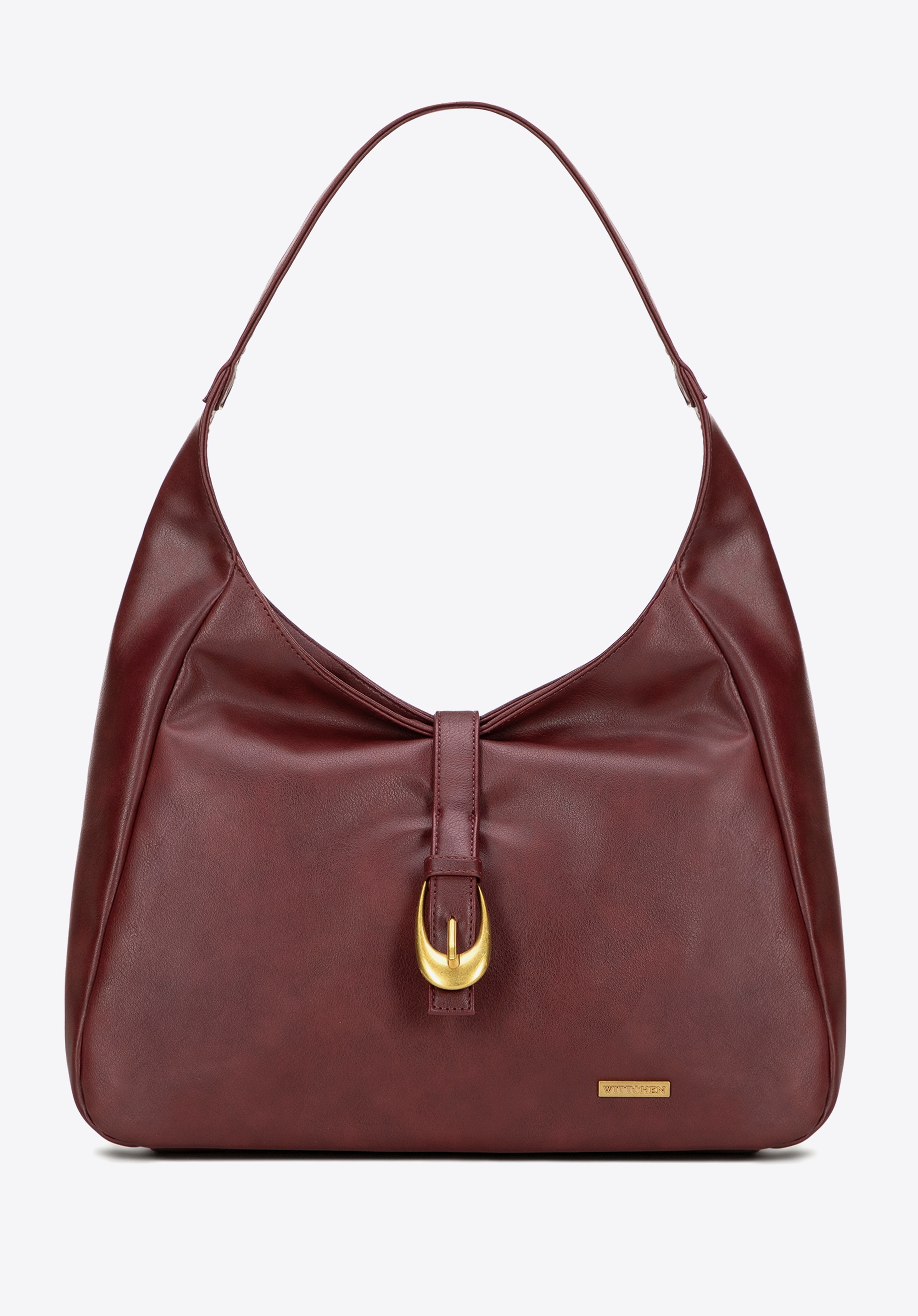 Shopperka z imitacji skóry z dekoracyjnym paskiem bordowa