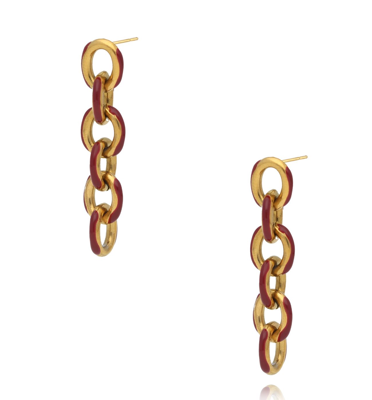 Kolczyki z łańcuchem i bordową emalią KSA2353